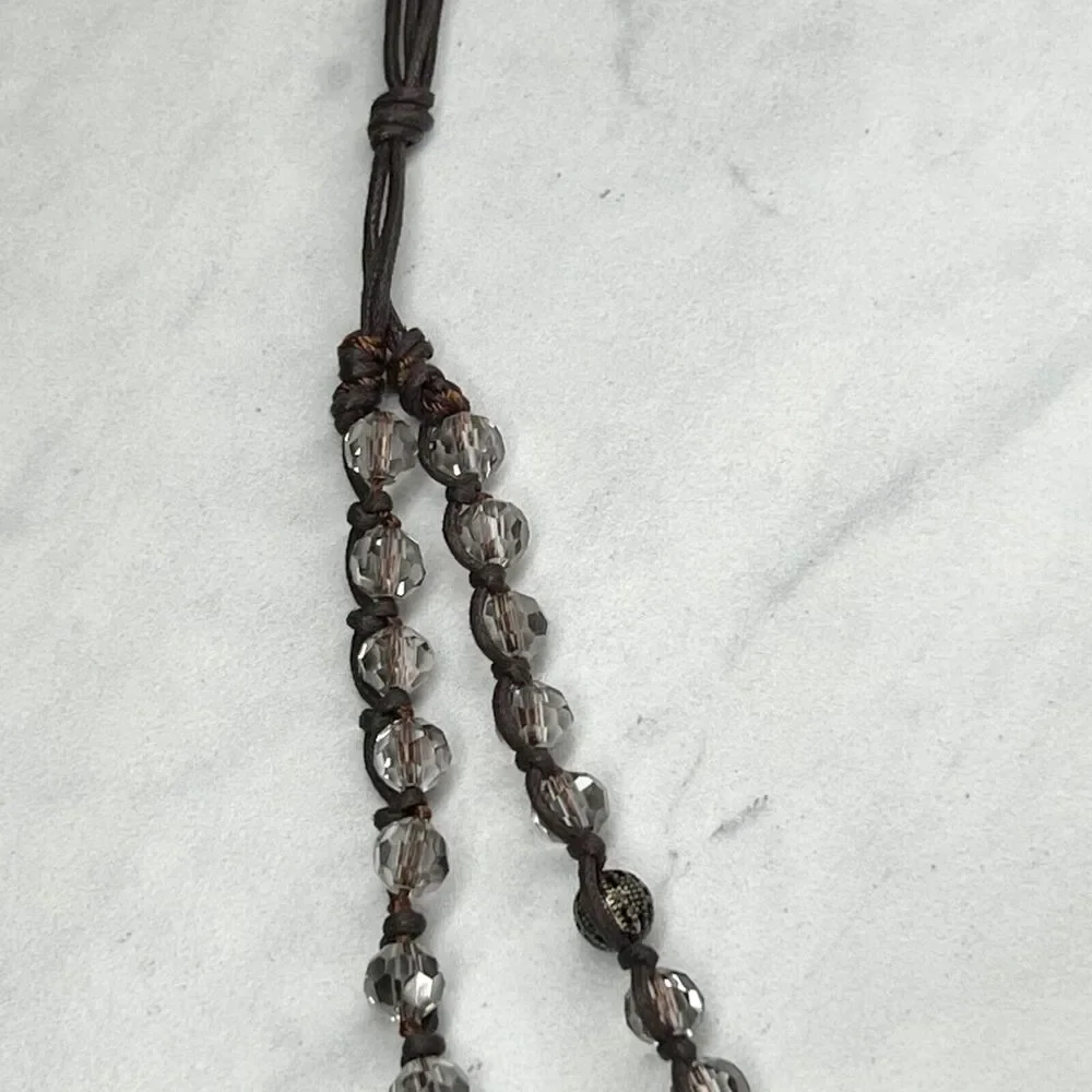 Chico's Double Strand Brown Cord Beaded Gold Tone Necklace